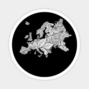 Mandala art map of Europe with text in white Magnet